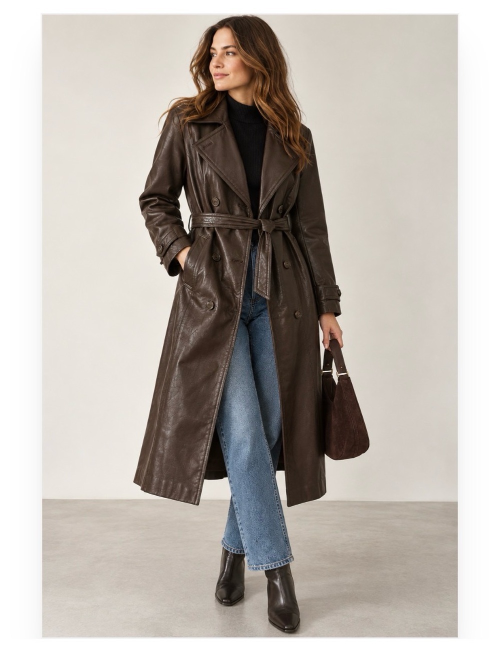 Vintage Danier Chocolate Brown Leather Trench Coat